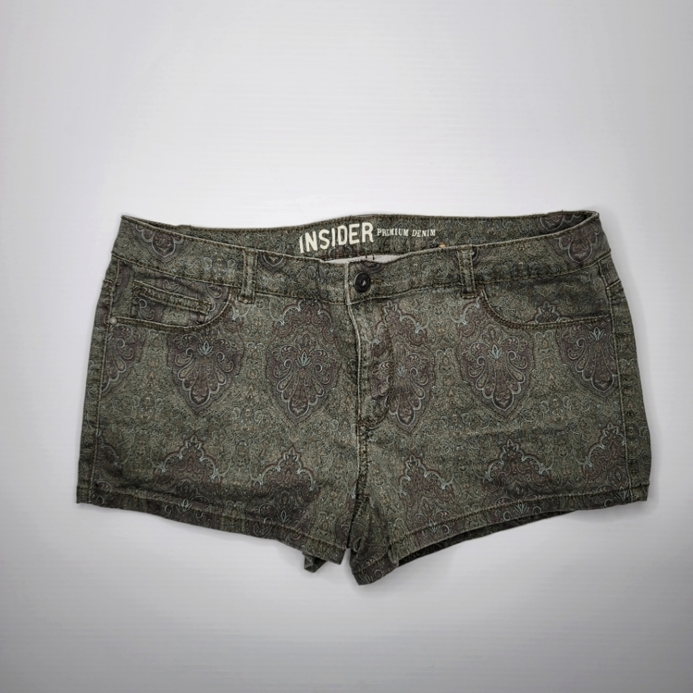 Insider Premium Denim Shorts paisley pattern Greenish women size 12